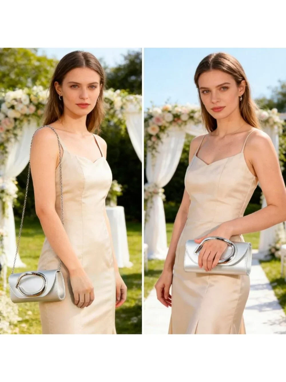 Chic Evening Clutch Purse for Women | Metal Handle & Chain Strap Bag